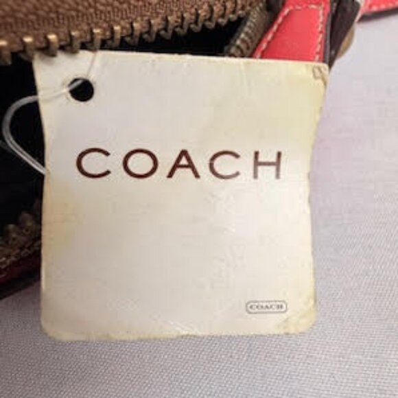 Coach Signature Canvas Leather Crossbody Bag Y2K Khaki Raspberry Red Trim 10568 - Picture 10 of 11